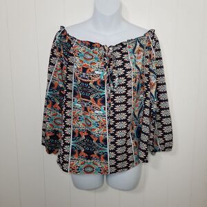 Women's Top Blouse Size Large Boho Floral Long Sleeve
